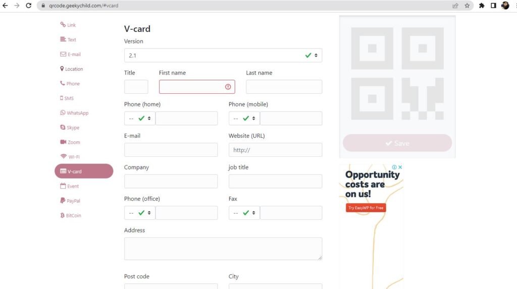 QR Code and V-card Generator Free for lifetime